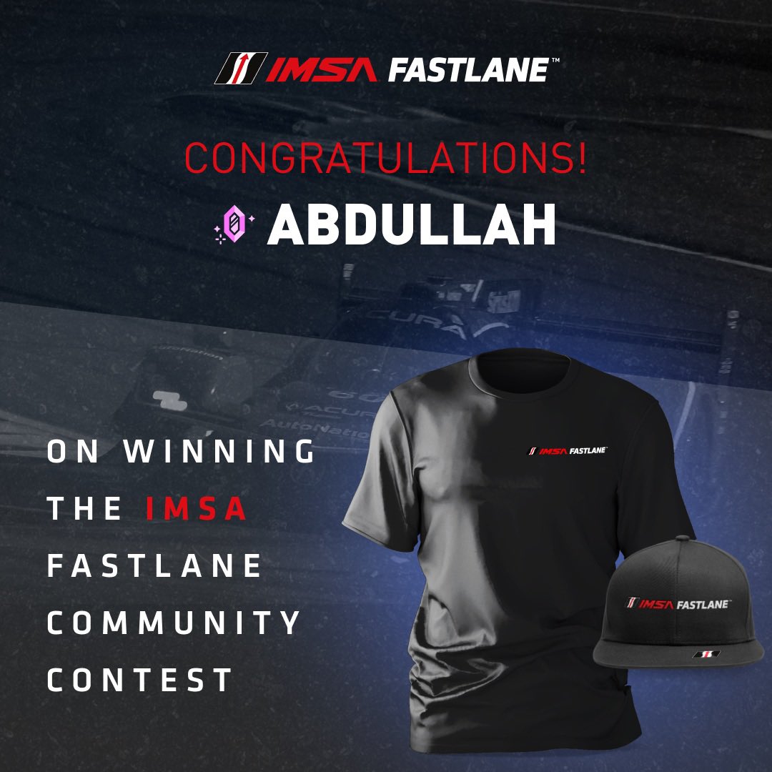 Congratulations <a href="/AbdullahSuhayb2/">Abdullah Ahmed</a> 🥳 , Welcome to the Fastlane Swag Club! 🔥

Join our community for some amazing contest and giveaways! 👉🏻 discord.gg/imsafastlane

#IMSA | #IMSAFastlane | #Web3 | #NFT | #community