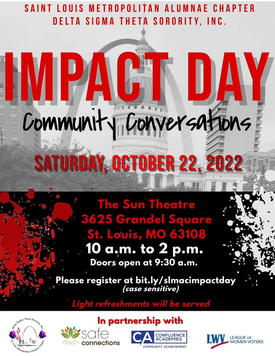 Join us and our community partners for Impact Day!

The Sun Theatre
3625 Grandel Square
St. Louis, MO 63108
10 a.m. to 2 p.m. door open at 9:30 a.m. 
Light refreshment will be served.
To register for this event, please visit bit.ly/slmacimpactday