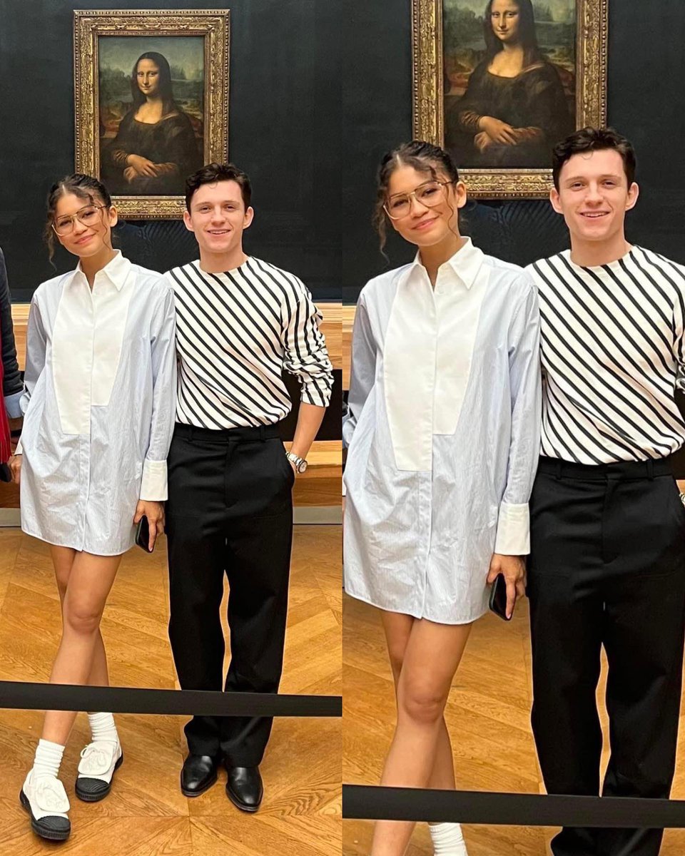 tomdayarchive's tweet photo. tom and zendaya with the mona lisa https://t.co/9damUyCdxu