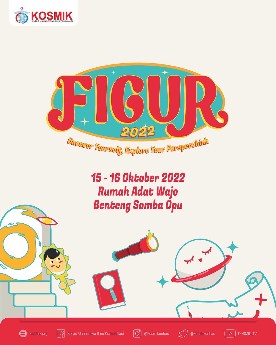 kosmikunhas's tweet photo. SALAM BIRU MERAH! 
 
Forum Inisiasi Gerakan Unik dan Radikal (FIGUR) kembali dilaksanakan pada tanggal 15-16 Oktober 2022 secara luring di Rumah Adat Benteng Somba Opu. 

FIGUR 2022 kali ini mengusung tema "Uncover Yourself, Explore Your Perspecthink" 🔭 https://t.co/44WvUGwAGk