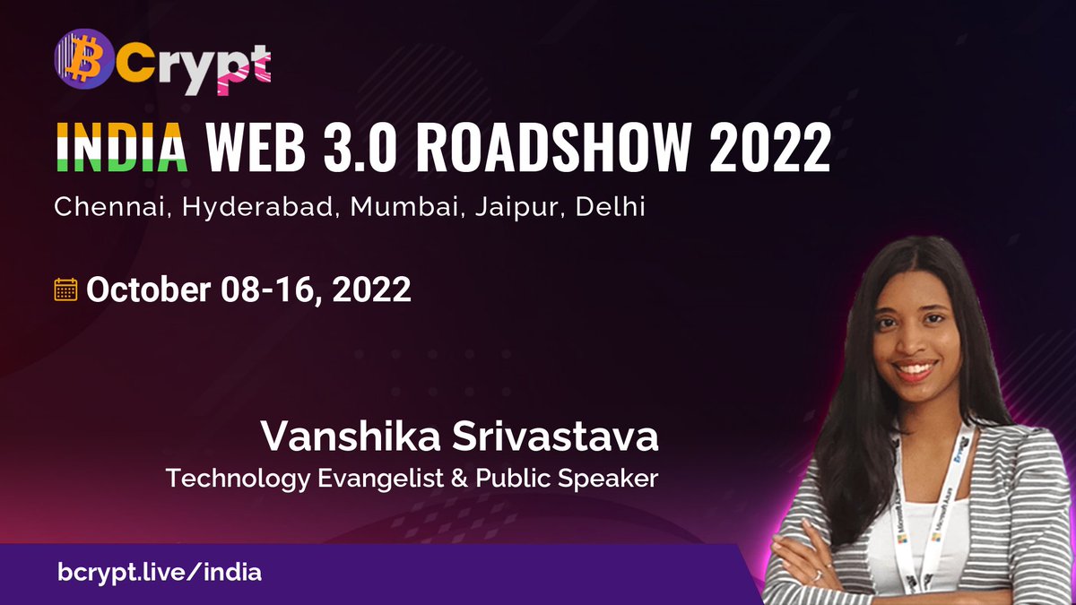 CsharpCorner's tweet photo. We are excited to announce @ThisisVanshika, Technology Evangelist and Community Influencer at @Crowdfj, as the speaker for BCrypt Conference 2022 - India Web 3.0 Roadshow!

Register now>> https://t.co/EOtjO6edHo

#Bcrypt2022 #BcryptIndia #web3community  #Web3Conference #Web3 https://t.co/rKXogC4b1m