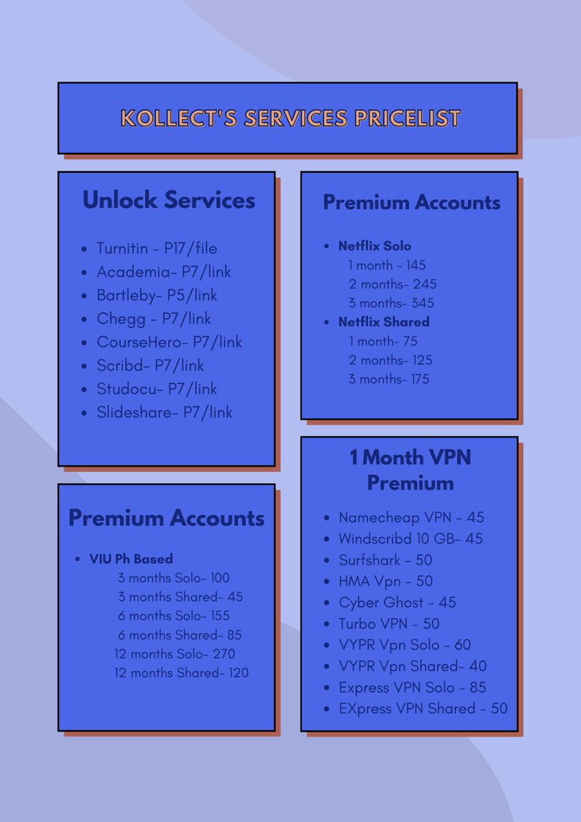 _kollect's tweet photo. 📌Premium Accounts and academic unlock available here 

DM for orders ✉ 

🏷️ accounts unlock premium chegg coursehero bartleby scribd slideshare academia grammarly turnitin netflix canva youtube yt vpn viu https://t.co/9SY3BzCspK