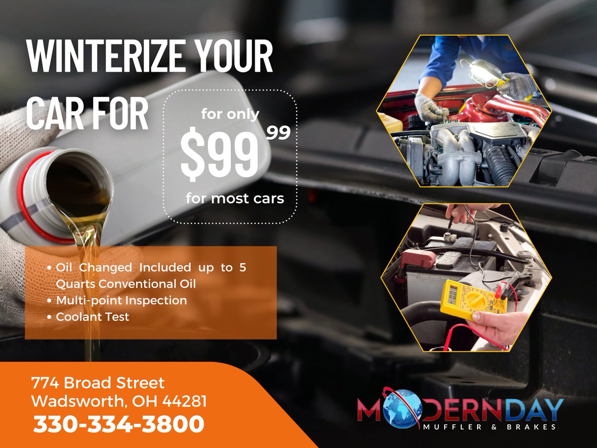 Moderndaymuff's tweet photo. Our October Service Promo is HERE!

🚗 Winter Special for only $99.99
🚗 Flex Pipe Service starts $89.99 (most cars)
🚗 Universal Muffler starts $59.99 (most cars)
🚗 Rotors &amp; Pads starts $ 259.99 (most cars)

#Promo Valid until Oct. 31, 2022, CALL NOW!
 #repairservice #replace https://t.co/eBrYPnkrV3