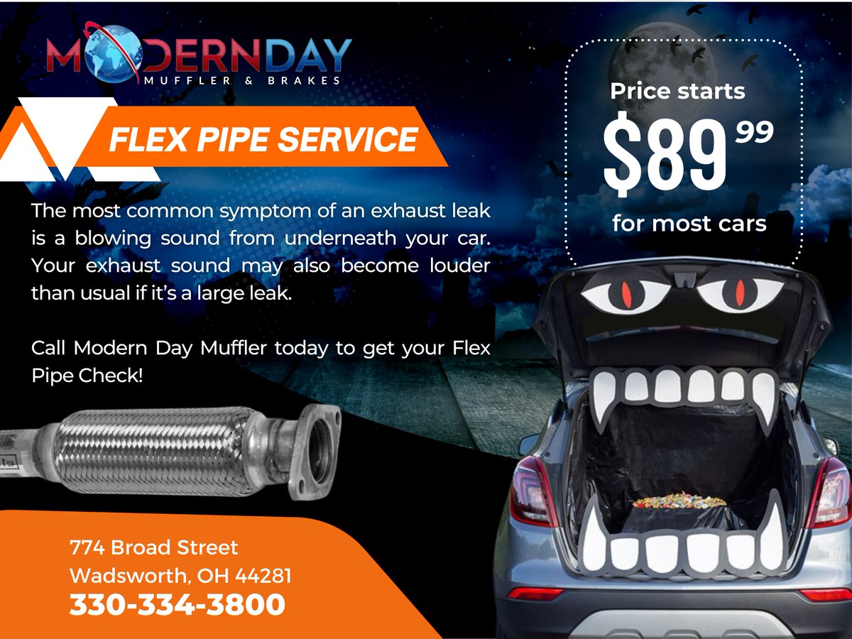 Moderndaymuff's tweet photo. Our October Service Promo is HERE!

🚗 Winter Special for only $99.99
🚗 Flex Pipe Service starts $89.99 (most cars)
🚗 Universal Muffler starts $59.99 (most cars)
🚗 Rotors &amp; Pads starts $ 259.99 (most cars)

#Promo Valid until Oct. 31, 2022, CALL NOW!
 #repairservice #replace https://t.co/eBrYPnkrV3