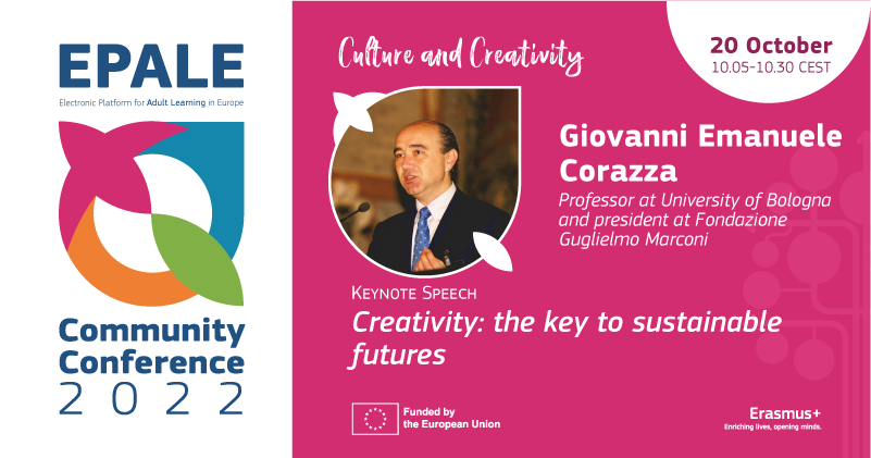 EPALE_EU's tweet photo. 🗣The last speaker of the #EPALECommunityConference will be professor at @Unibo Giovanni Emanuele Corazza, who will  talk about the use of our creative abilities and #CreativeThinking process.

Find out more👉https://t.co/qXeG2xAWpN
Watch it live▶️https://t.co/eB1ZM8b4qU https://t.co/ZuZdJ4fkZO