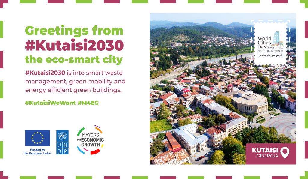 UNDPEurasia's tweet photo. Ahead of this year’s #WorldCitiesDay, UNDP’s #M4EG network shares its re-imagined vision. Visit Kutaisi, an eco-smart city with smart waste management &amp; green solutions.

#FutureSmartUNDP #UNDPEUpartnership https://t.co/J6MF9gdUD9