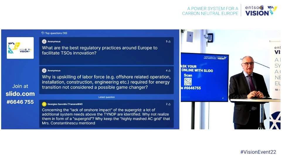 📢 A question from our audience: What are the best regulatory practices around Europe to facilitate TSOs innovation? #VisionEvent22 Ask your questions online 👇 entsoe-conference-2022.eu/event/