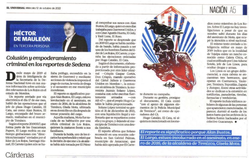 FelipeLeonLopez's tweet photo. Más sobre el empoderamiento del crimen en Morelos, en los informes de SEDENA, ⁦@hdemauleon⁩ https://t.co/ebmkZMUGXC