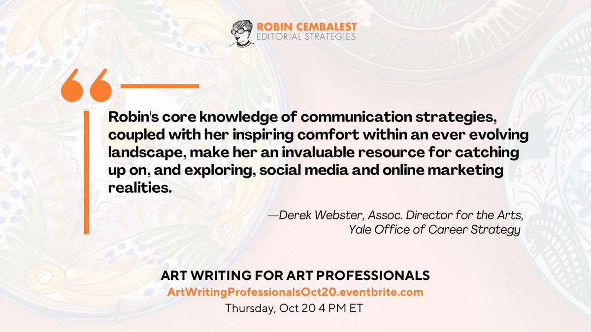 Robin Cembalest (@rcembalest) on Twitter photo Art Writing for Art Professionals: The workshop you need for any art-world job. Sign up ➡️ <a href="/eventbrite/">Eventbrite</a> …tingProfessionalsOct20.Eventbrite.com Art Writing for Art Professionals: The workshop you need for any art-world job. Sign up ➡️ <a href="/eventbrite/">Eventbrite</a> …tingProfessionalsOct20.Eventbrite.com