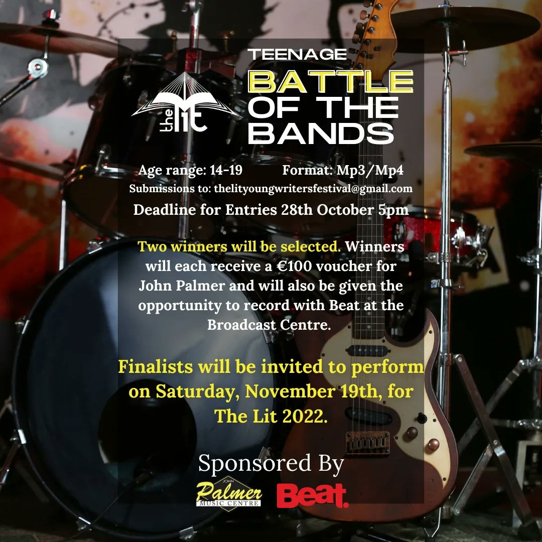 𝐀𝐧𝐧𝐨𝐮𝐧𝐜𝐢𝐧𝐠 𝐨𝐮𝐫 𝐦𝐮𝐬𝐢𝐜 𝐜𝐨𝐦𝐩𝐞𝐭𝐢𝐭𝐢𝐨𝐧𝐬 𝐟𝐨𝐫 𝐓𝐡𝐞 𝐋𝐢𝐭!

Deadline: October 28th

The 2 winners from each competition will receive a €100 voucher for John Palmer Music Centre &amp; a chance to record their song w/ <a href="/beat102103/">Beat 102 103</a> at the Broadcast Centre.