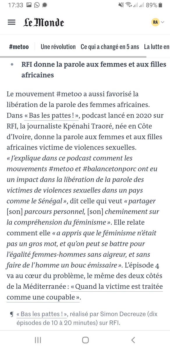KpenahiTraore's tweet photo. #BasLesPattes sélectionné par @lemondefr parmi les podcasts à écouter 5 ans après #MeToo . Des témoignages de victimes, de militantes féministes féministes mis en valeur par @cuisineanxious pour @RFI. Continuons de leur donner un espace d'expression. 💪🏾💪🏾🥳💙🧡 https://t.co/pVcHHMkrnb