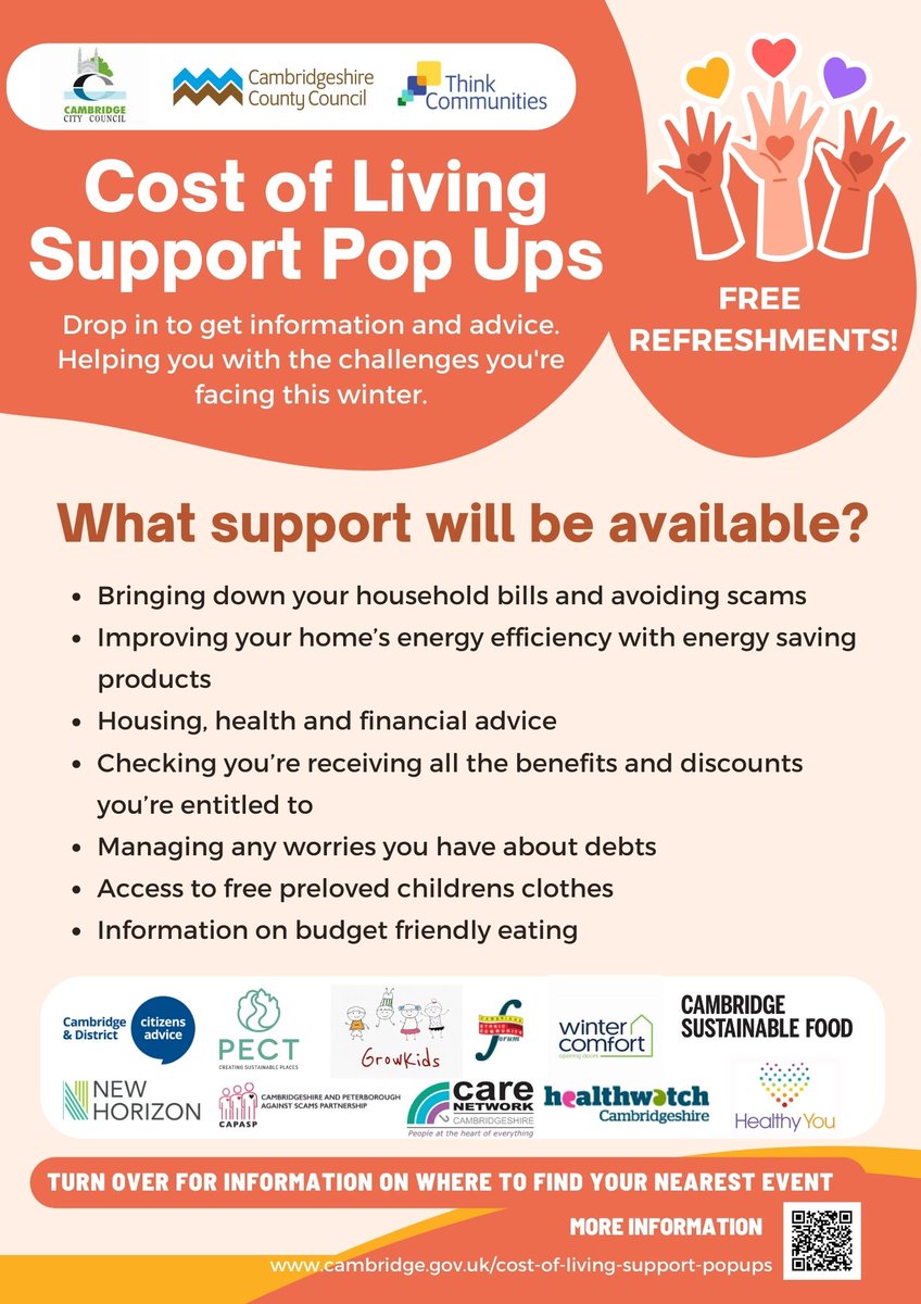 CamCitCoRI's tweet photo. 🤔Are you worried about the cost-of-living crisis?

@camcitco &amp; partners are running cost of living support pop-ups over the next few months. 

Come along for info and advice to help you through the challenges this winter. Events will have light refreshments for those attending. https://t.co/pyBv85mkoX