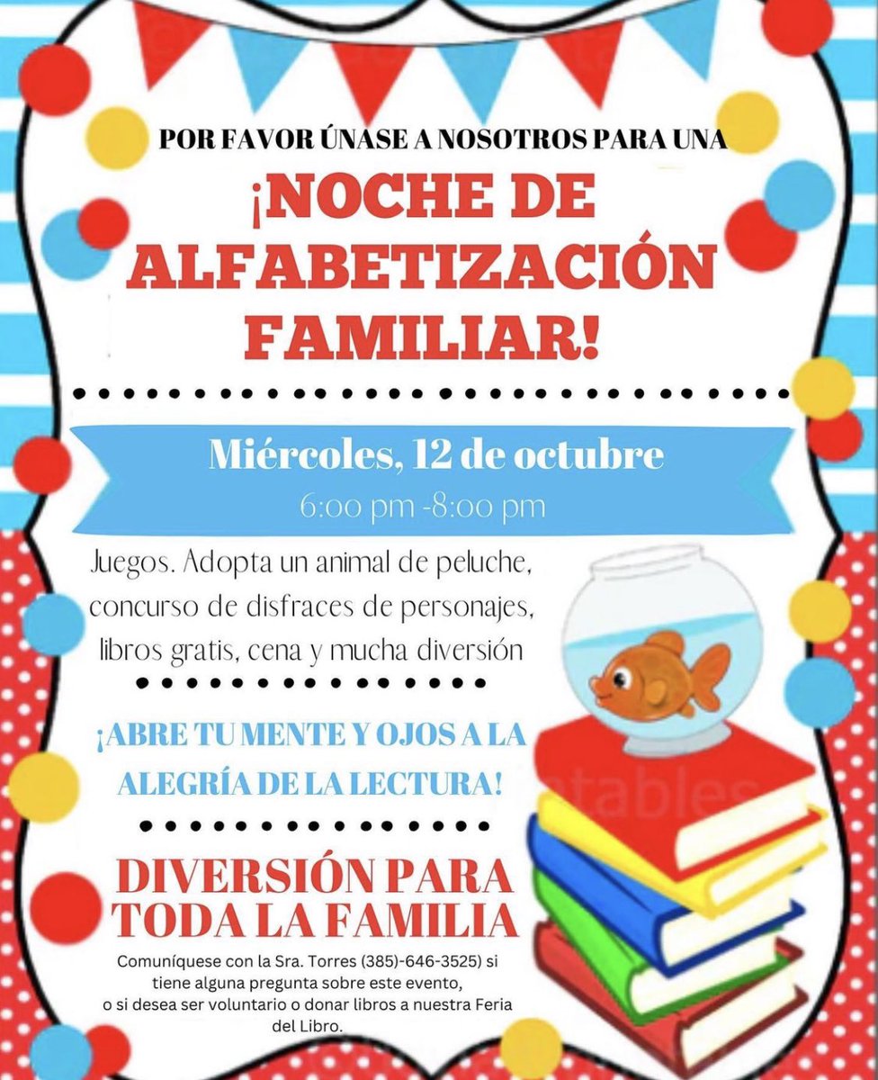 Just a reminder that we have our Literacy night tonight! Come enjoy the activities and treats. It is from 6-8 and we hope to see you and your families there!