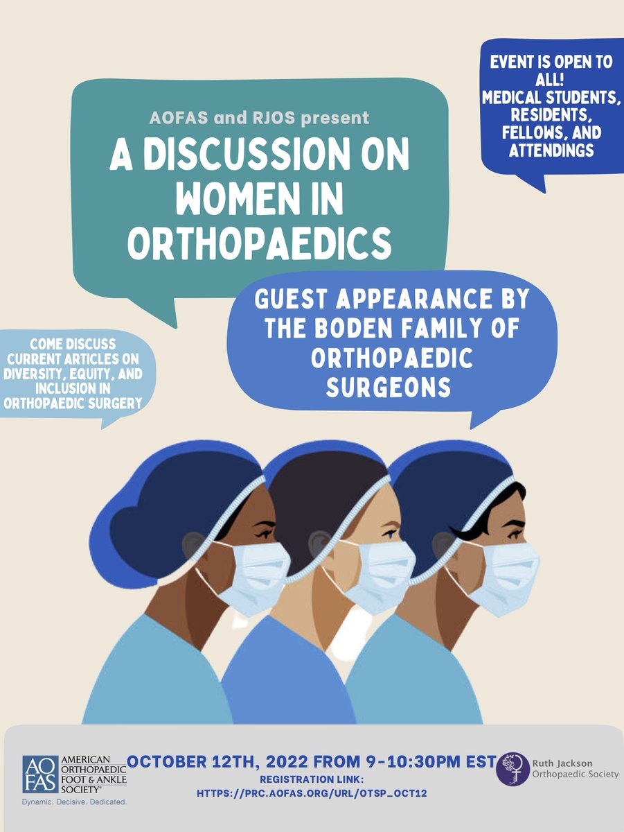 It's not too late to join AOFAS and <a href="/RJOSociety/">Ruth Jackson Orthopaedic Society</a> for tonight’s On the Same Page journal club. We’re discussing the challenges female orthopaedic surgeons face in the workplace and ways to be an advocate for women. Register now: ow.ly/BsNi50L75yU