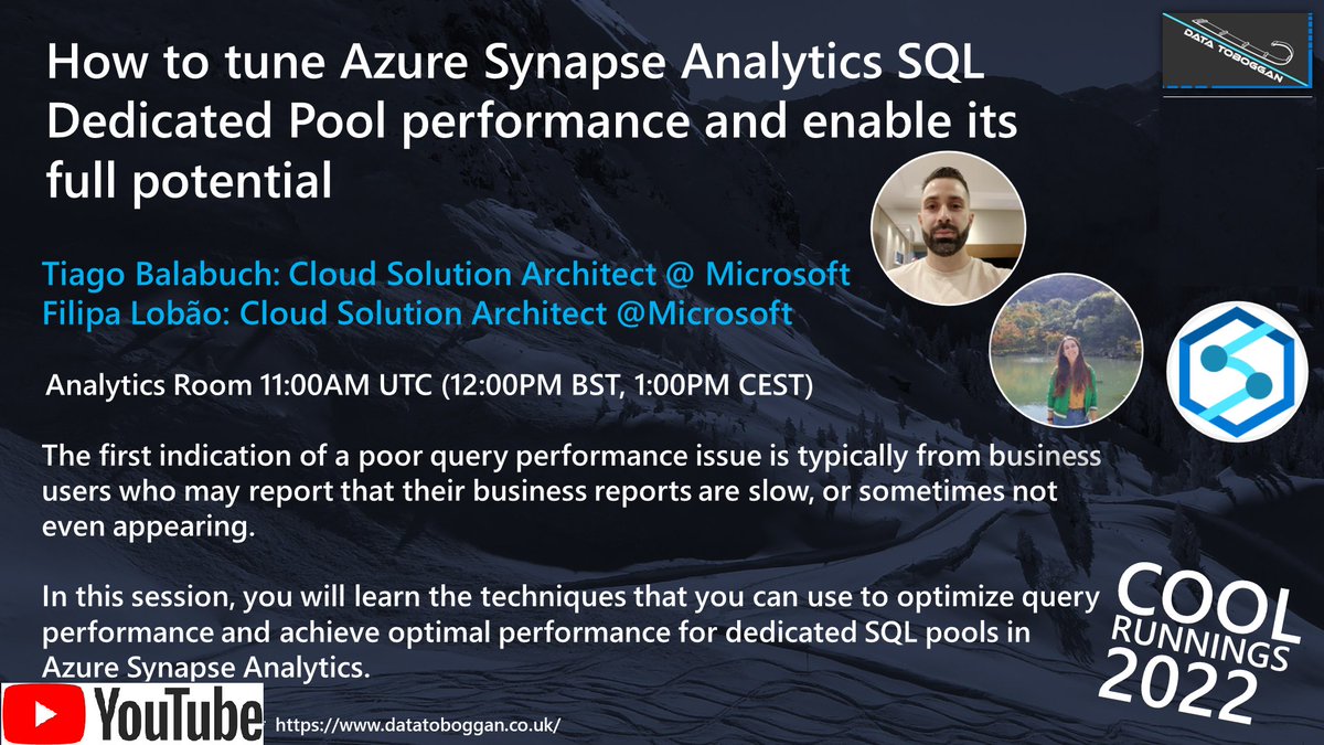 datatoboggan's tweet image. Watch the Cool Runnings 22 session from @balabuch @filipalobao on How to tune Azure Synapse Analytics SQL Dedicated Pool performance and enable its full potential youtube.com/watch?v=dRWKvK…
#azuresynapse @Azure_Synapse #datatoboggan