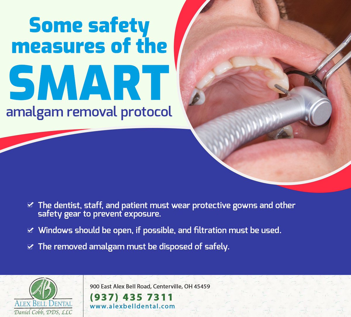 AlexBellDental's tweet image. The International Academy of Oral Medicine and Toxicology (IAOMT) has laid down the SMART protocol to ensure the safety of everyone present during amalgam removal. Learn more at alexbelldental.com #SMARTProtocol #IAOMT #centerville #OH #alexbelldental