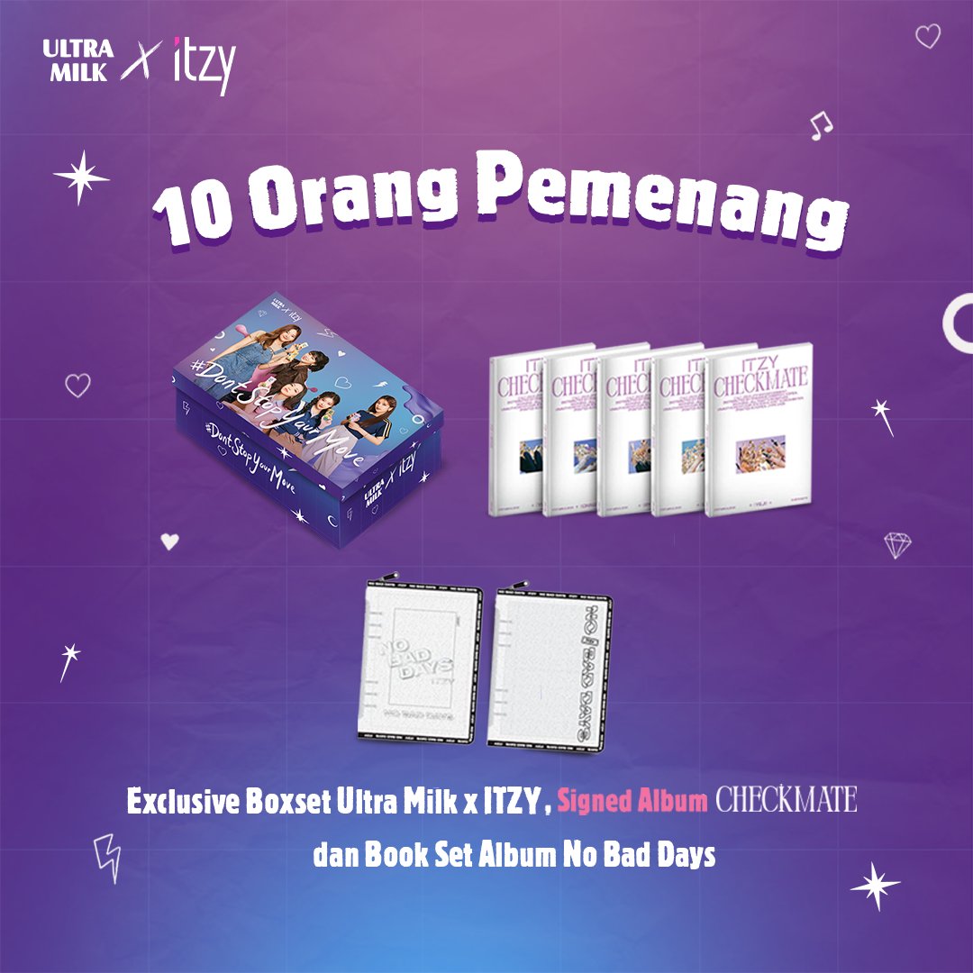 ultramym's tweet photo. HEY HO, K-MOVERS! Tunjukin kalo kalian MIDZY sejati dengan ikutan #UltraMilkTreasureHunt. 

Akan ada 10 pemenang beruntung yg dapetin hadiah Exclusive Boxset Ultra Milk X ITZY, Signed Album “Checkmate”, dan Book Set Album No Bad Days. 

Langsung aja cek akun IG ➡️@ultra_mym https://t.co/wpG2rRrhe7