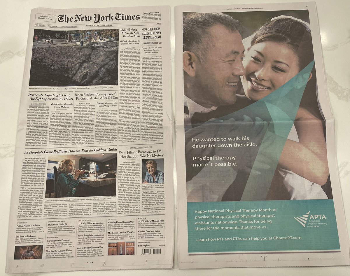 APTA_official's tweet image. Check out today’s print edition of the New York Times for the 2nd of 3 special messages running this month from APTA to our members. 

Thanks for being there for the moments that move us. 

Happy National Physical Therapy Month to PTs and PTAs nationwide.  #PTMonth #ChoosePT
