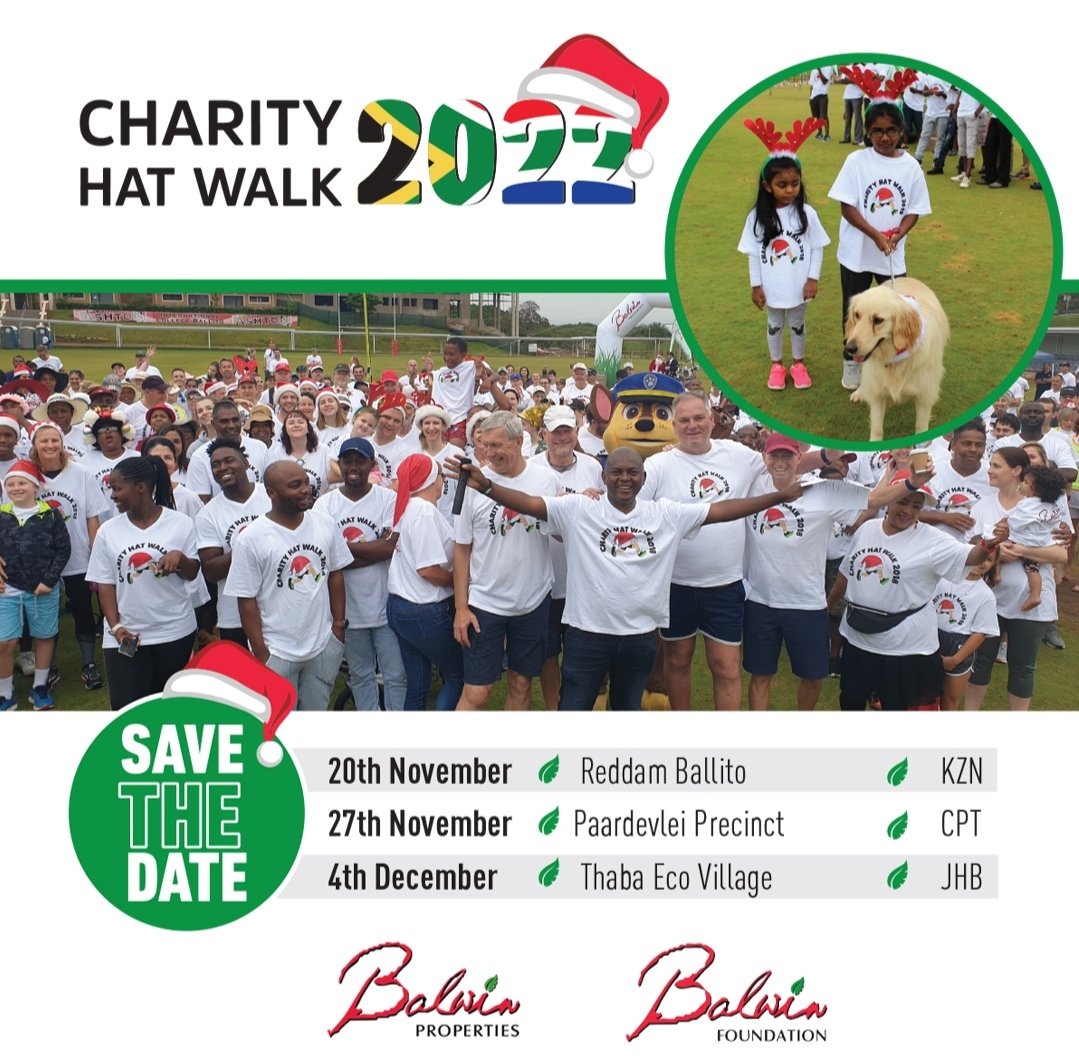 Gather your loved ones and join us for some festive fun for good cause at the Balwin Foundation Charity Hat Walk 2022! To participate purchase a t-shirt, priced at R100 for adults and R80 for kids, and show up at your nearest Charity Walk location.

balwin.co.za/charity-hat-wa…