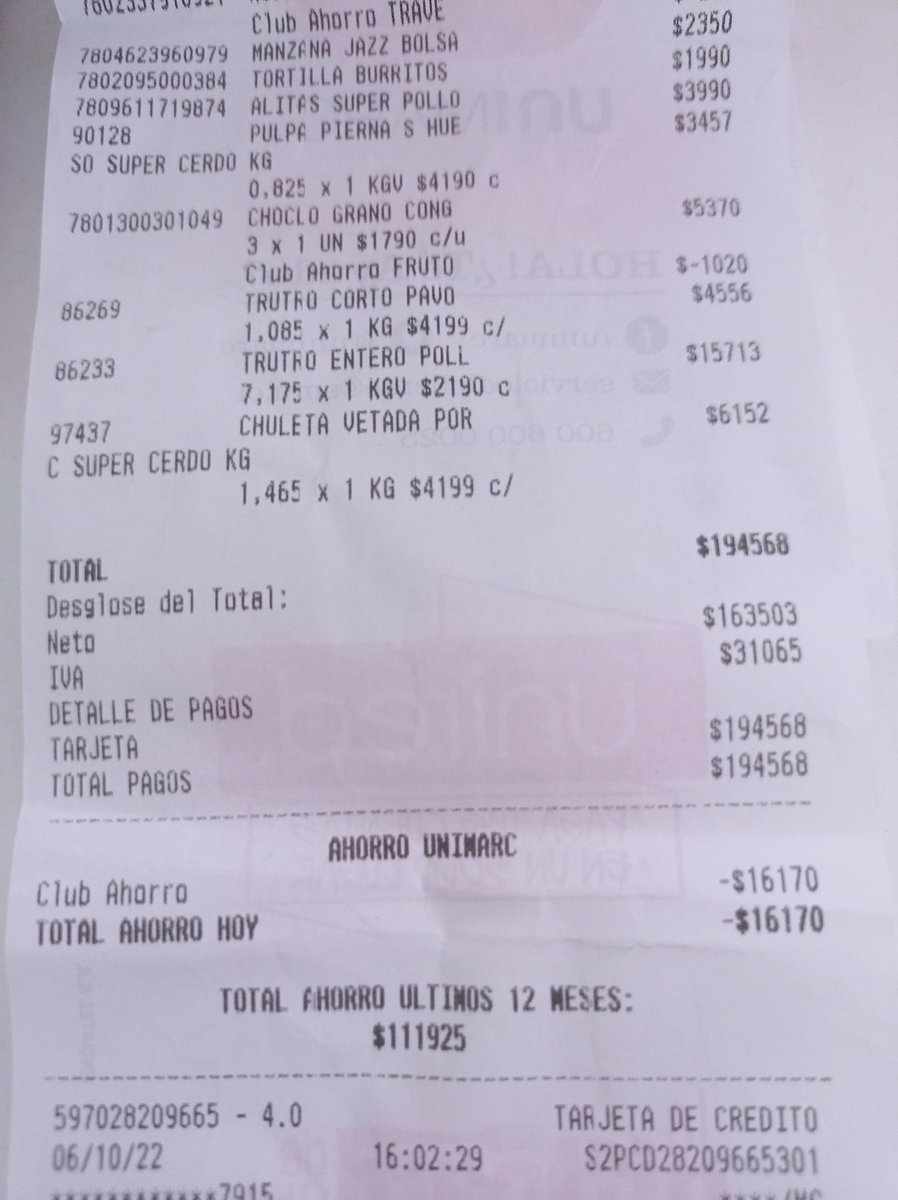 rabivasquez's tweet photo. @jananeme #muchogusto este fin de mes se supone solo gaste 163 mil con IVA 195 MIL 😢
#unimarc https://t.co/SVSuVH1wX3