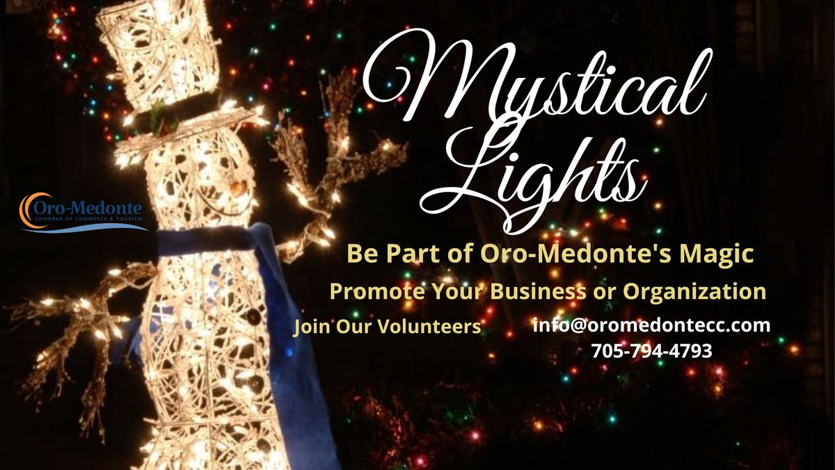 OroMedonteCC's tweet image. Think Christmas! Oro-Medonte's Mystical Lights is back for the second season. Be part of the Magic show your community spirit, put in a display. No charge for Chamber members and if you are not a Chamber Member sign up for $99.00 for the 1st year #mysticallights #magiclights
