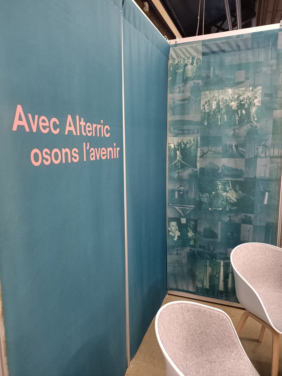 windocene's tweet photo. #CNE22 Premier jour du Colloque National Éolien ! @Alterric_GmbH est présent, l'ambiance est chaleureuse et l'équipe accueillante. Vers la victoire pour le stand le plus écologique !

@feeasso
#éolien #EnR #énergie #France https://t.co/qF3nPSnPXk