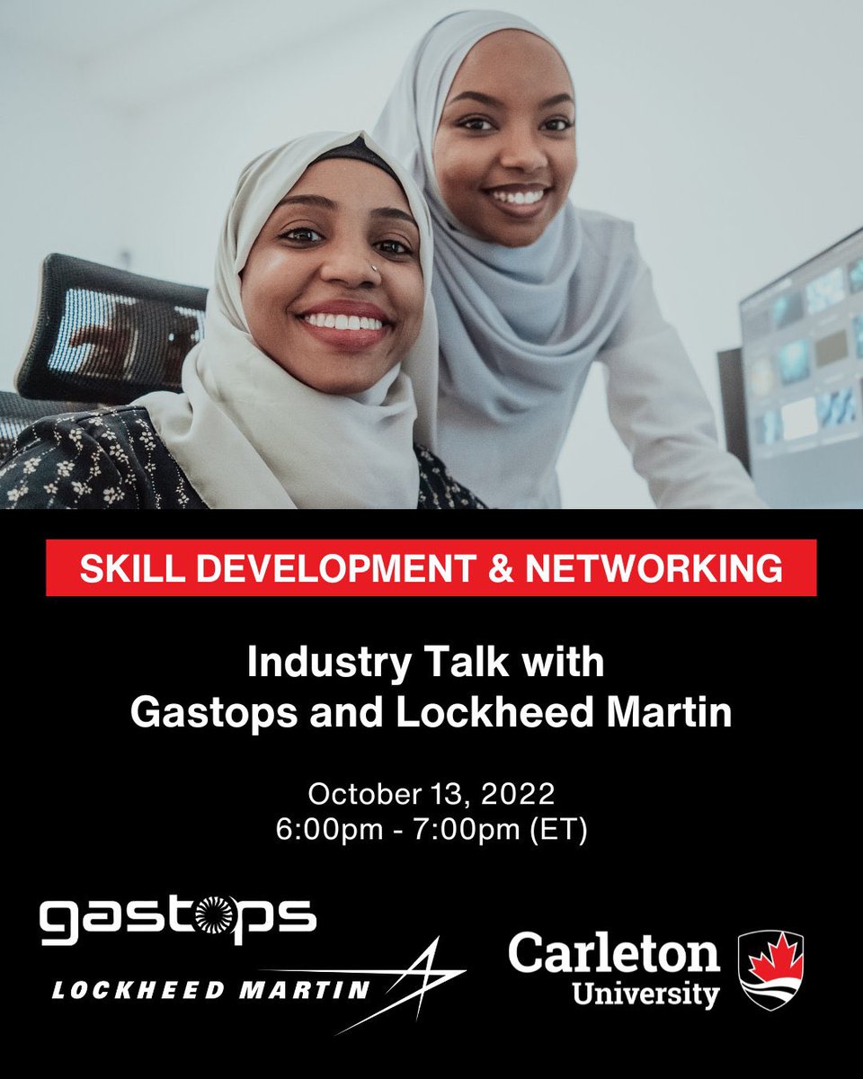 Tomorrow Industry Talk w <a href="/gastops/">Gastops Ltd</a> <a href="/LockheedMartin/">Lockheed Martin</a> register w <a href="/CarletonEngDesg/">Carleton Engineering and Design</a> #womeninIT