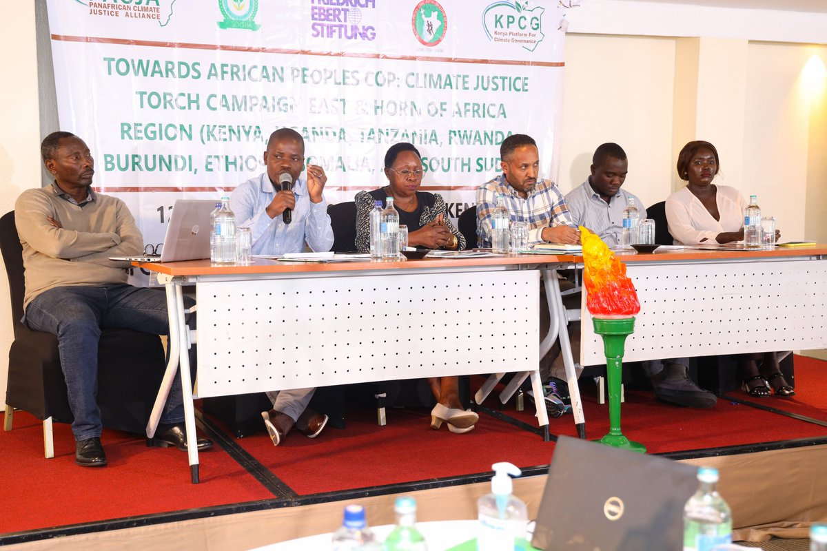 PACJA1's tweet photo. Scaling action for climate-vulnerable communities across East and Horn of Africa and mobilizing finance to develop emerging economies, move ambition to implementation and ensure we halve global emissions. 
#ClimateJusticeTorch #OneAfricaOneVoice #COP27 #COP4AfricaPeople https://t.co/9fgOMo2gXk