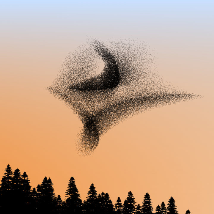 First sample from gensys 12

- murmuration
- 100% generative
- simple sky
- treetops

#wip #creativecoding #generativeart #fxhash