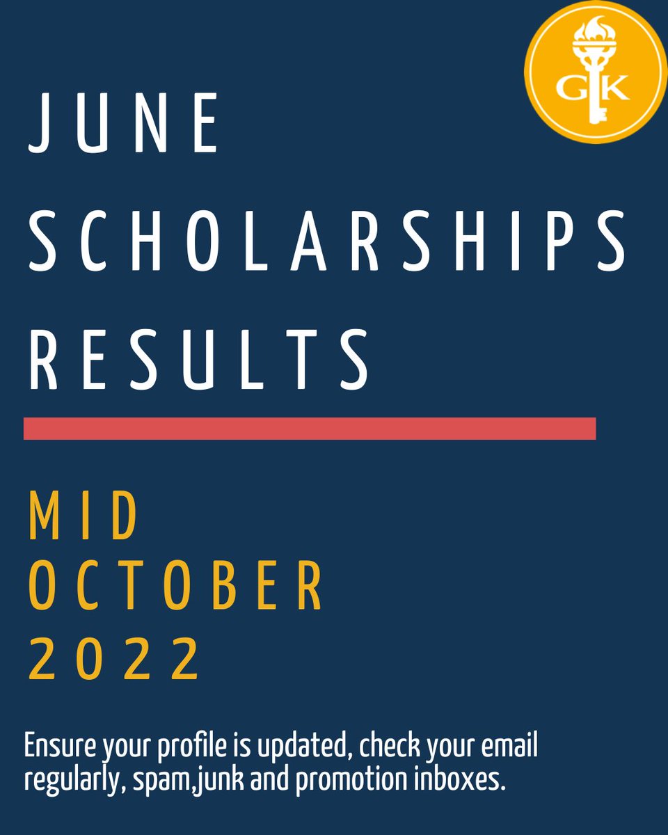 GoldenKey_SA's tweet photo. Dear Members

Please note that results for the 2022 June Scholarships will be notified this month. Visit your email inboxes, spam, junk and promotion.

#YesGK #GKFunding #GKScholarships https://t.co/NJ9e7q1gXa