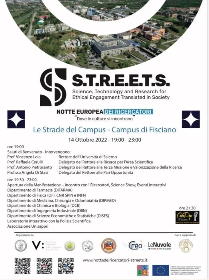 Venerdì 14 ottobre vieni a scoprire le meraviglie della scienza attraverso le strade di <a href="/UniSalerno/">Università Salerno</a>.
#nottedeiricercatori2022