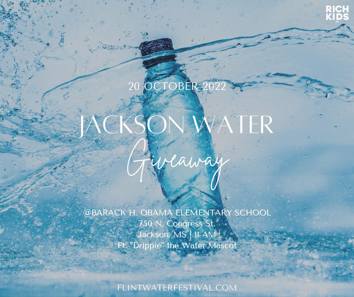 FlintWaterFest's tweet photo. Flint x Jackson Water Drive Update: NEW DAY &amp; LOCATION
Barack H. Obama Magnet Elementary PTA Drippie will be there handing out water, pizza, and his water education coloring books!! https://t.co/v8zpx0J8Tv