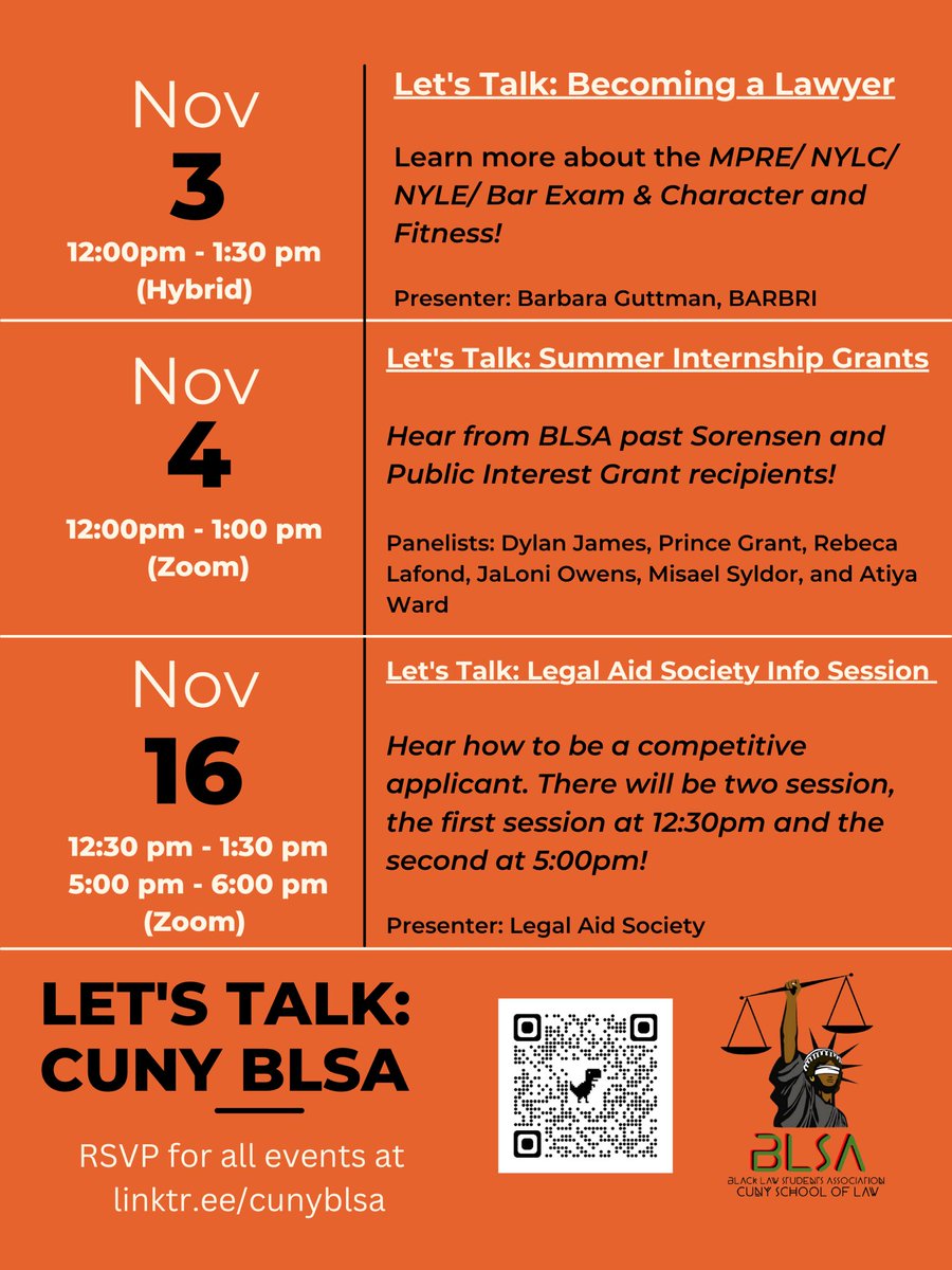 CUNYBLSA's tweet photo. SAVE THE DATE: CUNY BLSA Letโs Talk Series! RSVP today at https://t.co/RREF53mplS #cunylaw #cunyblsa #neblsa #nblsa https://t.co/SBkB6KMKVk