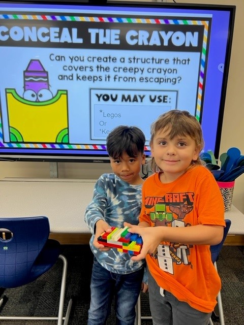 KempsMeadowsES's tweet photo. After reading Creepy Crayon by Aaron Reynolds, in the library, 1st grade students design and create a structure to cover the creepy crayon and keep it from escaping. @crmarkert23 @EduCraven @KMES_Library @KMES_PTA @vblms https://t.co/PNfzdWRtRP