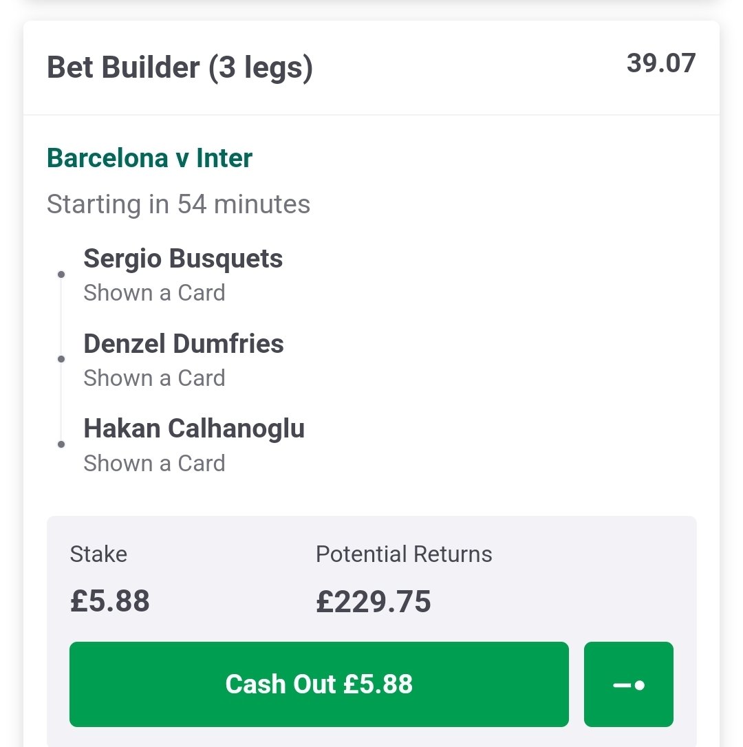 🚨 UCL GIVEAWAY 🚨

If this player booking longshot lands tonight, I will give away £100 each to 2 of my followers who:

1. Like this tweet ❤️
2. Retweet this tweet 🔄

Good luck tonight folks! 🤝 #UCL #BARINT