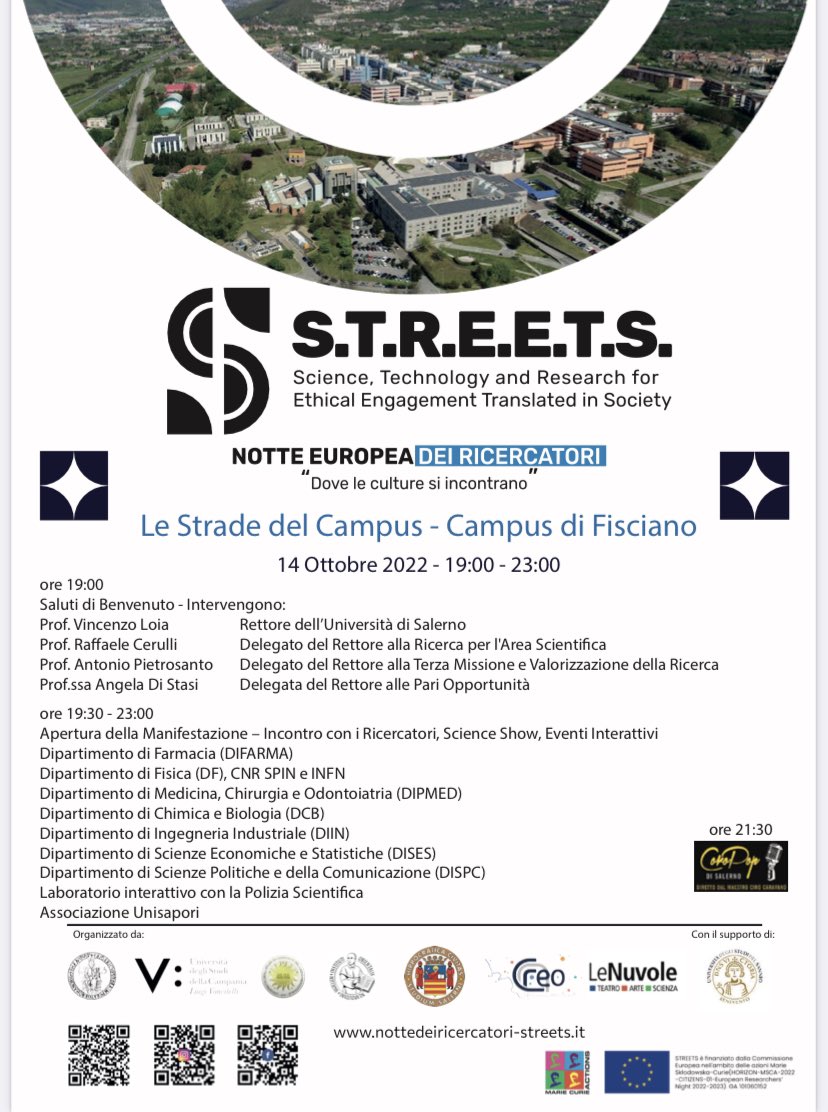 [EVENTI]
🗓 #14ottobre 🕖 h19-23
#LeStradeDelCampus: la Ricerca di Ateneo si racconta al territorio 
🧬🔭🔎🌏🧪📜🌕

unisa.it/unisa-rescue-p…