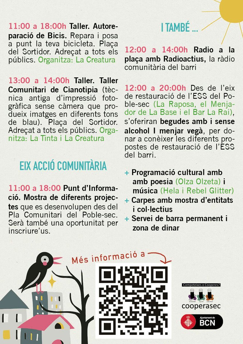CooperaSec's tweet photo. No et vols perdre res de la #FiraESSSPoblesec?
Aquí et deixem el programa complet i també pots consultar el nostre web i trobar activitats, tallers, música, propostes per a la canalla i moooolt més!!!

🚩15 d'octubre d'11 a 19h a la plaça del Sortidor

https://t.co/PjxsPpS2rY https://t.co/LKKeTZRAog