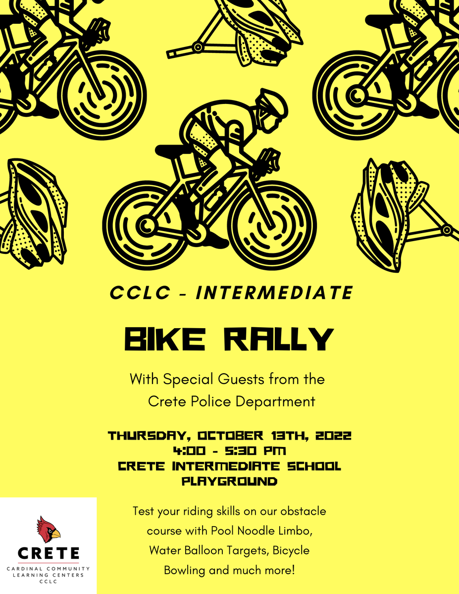 CardinalCenters's tweet photo. NOTICE: Due to forecasted high winds, the CCLC Bike Rally has been postponed until Thursday, October 20.  @CPSchools https://t.co/qtaqNc5NBc