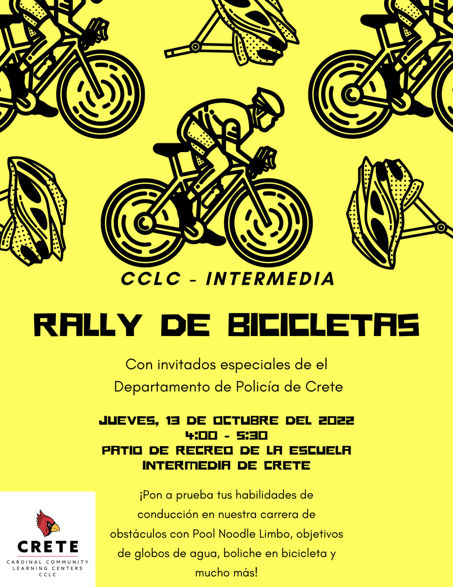 CardinalCenters's tweet photo. NOTICE: Due to forecasted high winds, the CCLC Bike Rally has been postponed until Thursday, October 20.  @CPSchools https://t.co/qtaqNc5NBc