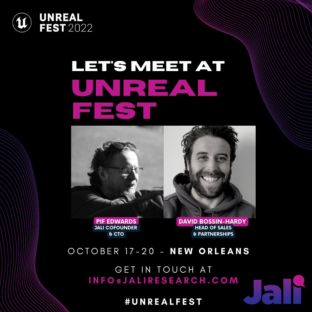 JALIResearch's tweet photo. We’re excited to be heading to Unreal Fest next week. Let’s connect if you’ll be in New Orleans! Drop us a line here or email us at info@jaliresearch.com.

#unrealfest #ue5 #JALIpowered https://t.co/OT6TYNDOts