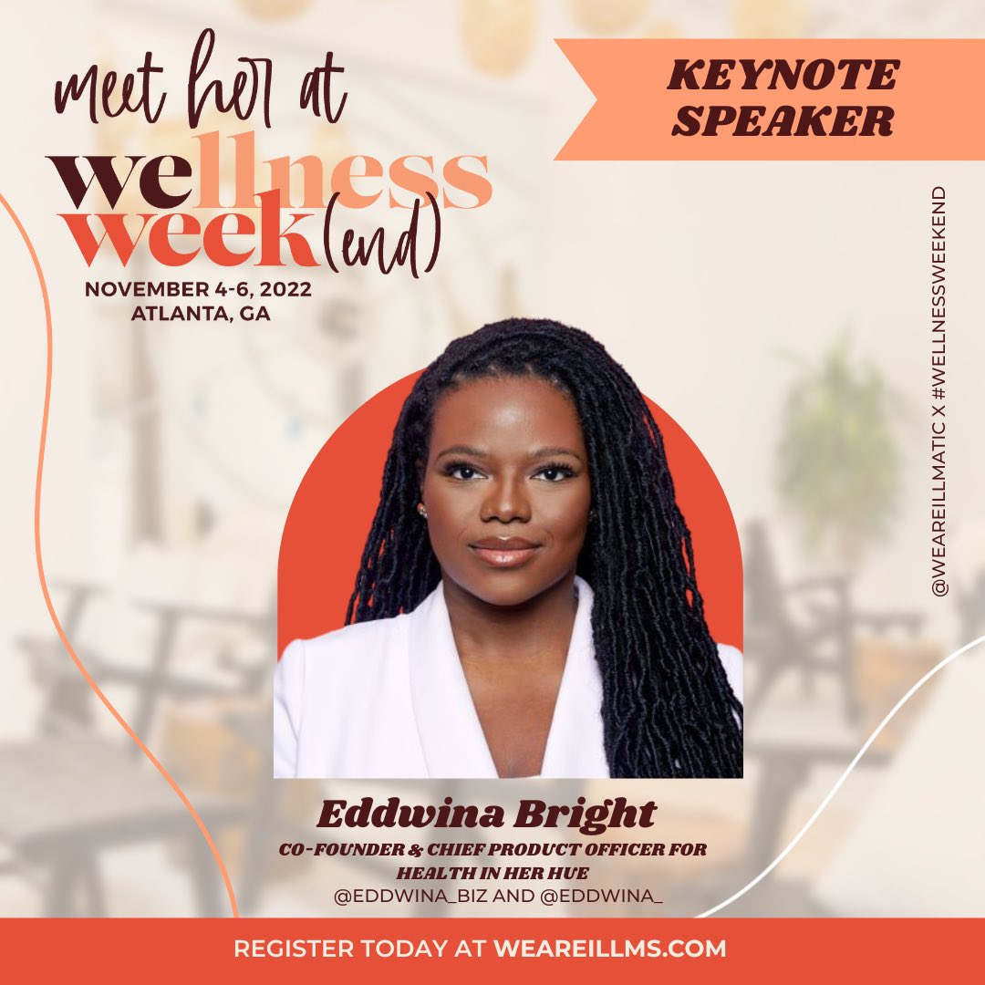 HealthInHerHue's tweet photo. BIG NEWS❕

Our very own cofounder, @Eddwina Bright, will be the keynote speaker at the 2022 Wellness Weekend! 🙌🏾

🎉 Head to our IG for the chance to win a FREE ticket to the *only* event where Black women living with MS are invited to have a seat at the table.

@weareillmatic https://t.co/ZFh86PqPhv