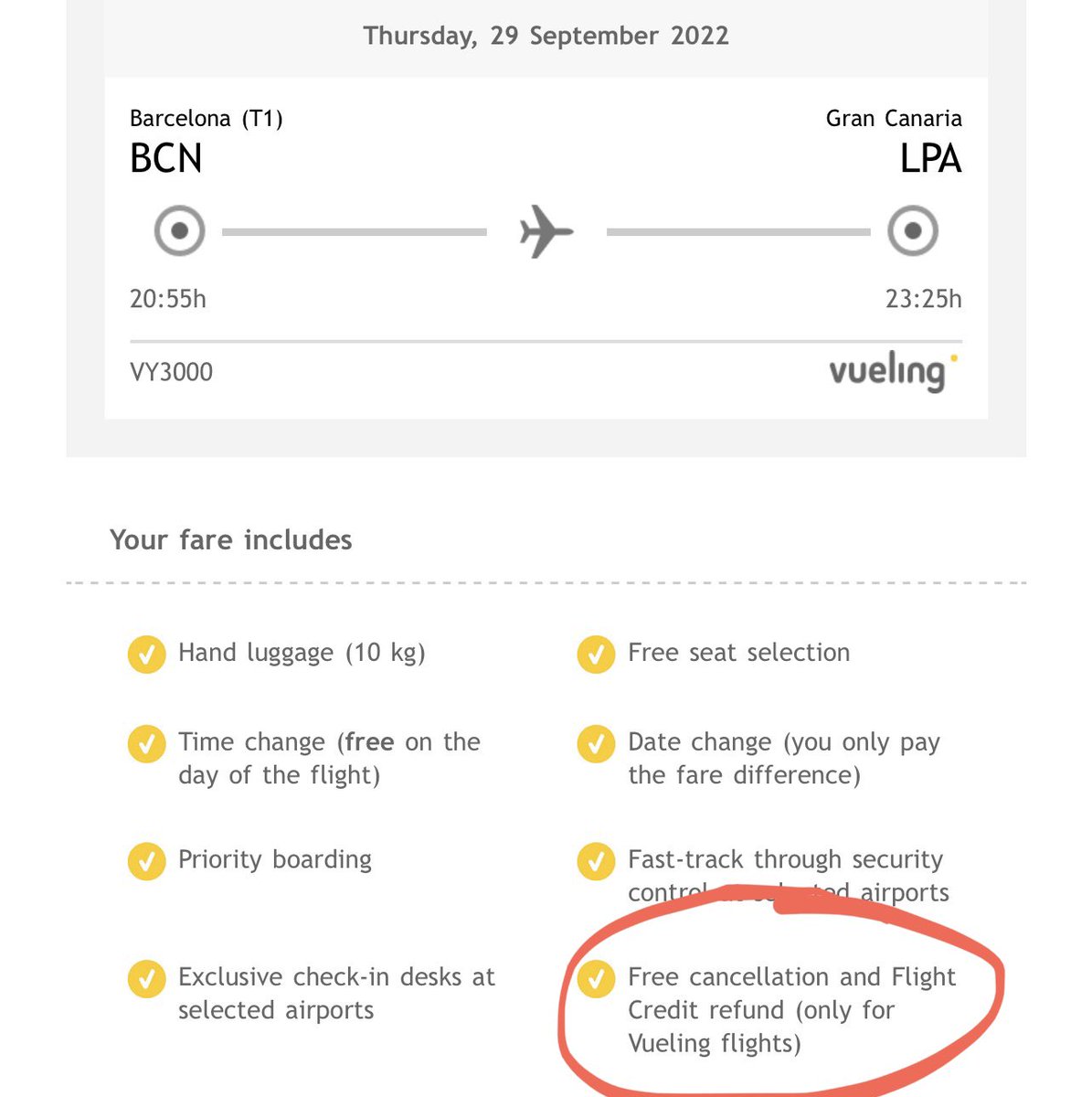 ItsByChris's tweet photo. @vueling The ticket I intentionally bought, for thus exact reason @vueling https://t.co/BFLidAPjWt