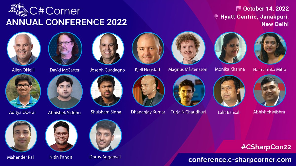 Get your ticket today for <a href="/CsharpCorner/">C# Corner</a> Annual Conference 2022! Great speakers lineup

Check out more and Register here&gt;&gt; conference.c-sharpcorner.com

#CSharpCon22 #TechConference #Developers #IndiaTech #Coding #Csharp10