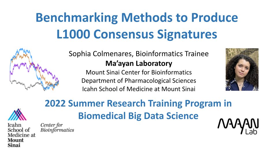 AviMaayan (@avimaayan) on Twitter photo In this presentation "Benchmarking Methods to Produce #L1000 Consensus Signatures" youtu.be/8u25oN_nNuo Sophia Colmenares, an undergrad <a href="/Princeton/">Princeton University</a>, describes her summer research project with the <a href="/MaayanLab/">Ma'ayan Lab</a> <a href="/BD2KLINCSDCIC/">BD2K-LINCS DCIC</a> at <a href="/IcahnMountSinai/">Icahn School of Medicine at Mount Sinai</a>. #bioinformatics #STEMeducation In this presentation "Benchmarking Methods to Produce #L1000 Consensus Signatures" youtu.be/8u25oN_nNuo Sophia Colmenares, an undergrad <a href="/Princeton/">Princeton University</a>, describes her summer research project with the <a href="/MaayanLab/">Ma'ayan Lab</a> <a href="/BD2KLINCSDCIC/">BD2K-LINCS DCIC</a> at <a href="/IcahnMountSinai/">Icahn School of Medicine at Mount Sinai</a>. #bioinformatics #STEMeducation