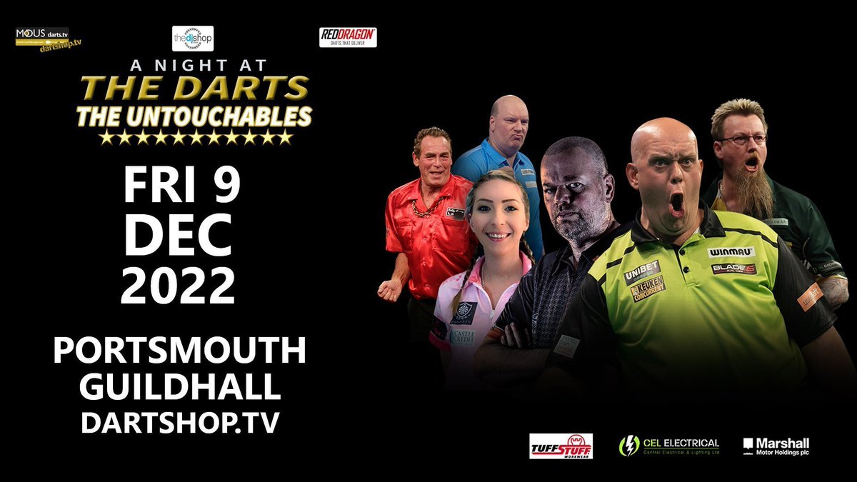 🚨 THE UNTOUCHABLES ON SALE NOW 🚨 We are bringing the PDC stars back to Portsmouth book tickets now 🎫👉🏻 bit.ly/PortsmouthDS A night of unmissable action with @MvG180 @Raybar180 @Fsherrock @VvdV180 @SWhitlock180 @BobbyGeorge180 Book tickets now 🎫👉🏻 bit.ly/PortsmouthDS