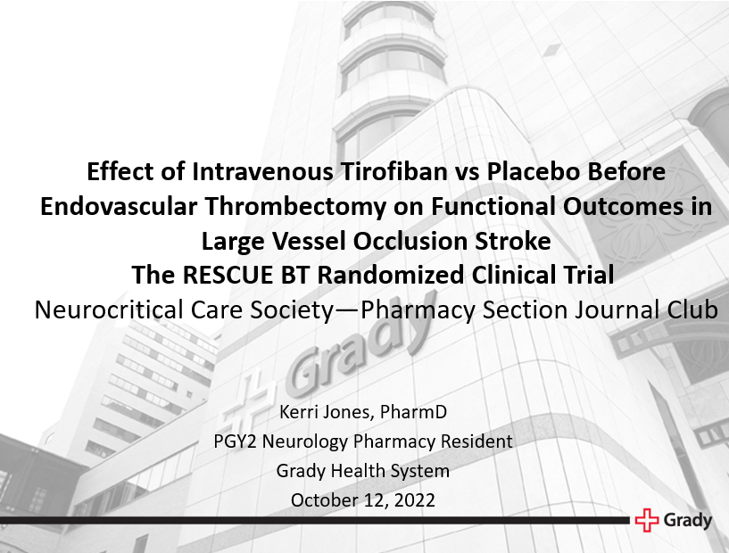 Next up, our second presentation during the October #NCSPharmJC with <a href="/Kerri_PharmD/">Kerri Jones</a> discussing the RESCUE BT RCT! Follow along here! @Karenccrx @tigernole13 <a href="/colleen_barthol/">Colleen Barthol, PharmD, BCCCP, FNCS</a> <a href="/gabe_fontaine/">Gabe Fontaine</a> <a href="/neurocritical/">Neurocritical Care Society</a>
