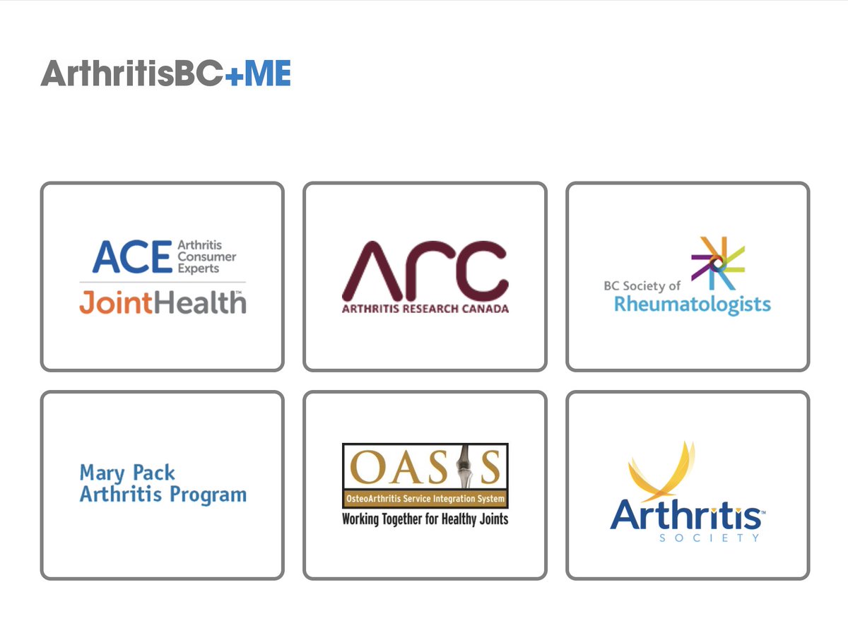 On #WorldArthritisDay, we want to highlight the members of @ArthritisBC_Me! Visit this page to learn more about @ACEJointHealth, @Arthritis_ARC, @VCHArthritis, @ArthritisSoc, the BC Society of Rheumatologists, and OASIS: arthritisbcandme.info/about-us/

@CherylKoehn @Fraserhealth