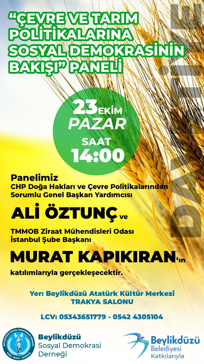 BeylikduzuSDD's tweet photo. Beylikdüzü Sosyal Demokrasi Derneği olarak düzenleyeceğimiz "Çevre ve Tarım Politikalarına Sosyal Demokrasinin Bakışı" panelimize tüm #istanbul halkı davetlidir. https://t.co/TMTHNP8Sg3