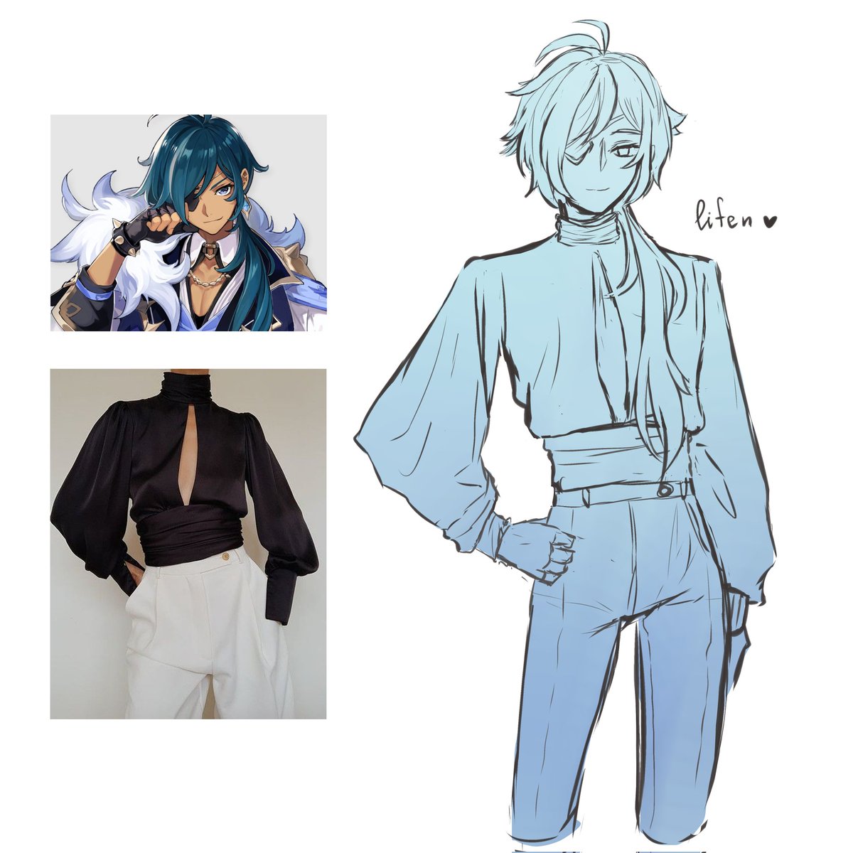 lifenkaa's tweet photo. choosing clothes for the captain. so far like it. 
(Diluc will appreciate🍃)

#GenshinImpact #kaeluc #Kaeya #genshinimpactfanart #Genshin https://t.co/CJTBg7kD5X