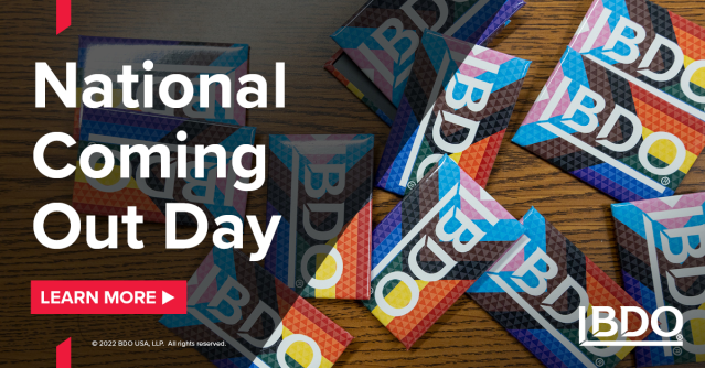 DavidJNeighbors's tweet photo. BDO's Pride Alliance is dedicated to making sure people at the firm are supported in sharing their authentic selves at work. Read personal stories from some of @BDO_USA’s professionals here: Together, we celebrate #NationalComingOutDay. https://t.co/O4GixOApmi https://t.co/1C69hp364l